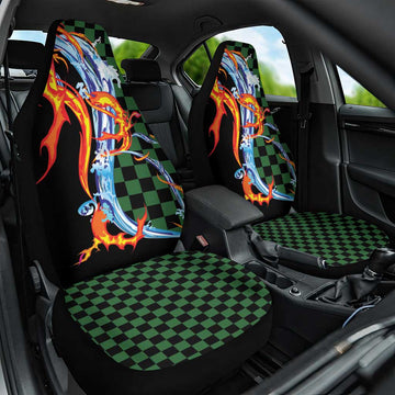 Japanese Asanoha Pattern Car Seat Cover Sun Flame Slayer Dragon Hinokami Kagura Spirit LT9