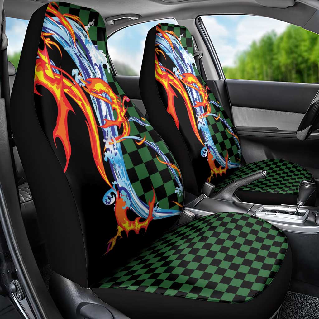 Japanese Asanoha Pattern Car Seat Cover Sun Flame Slayer Dragon Hinokami Kagura Spirit LT9