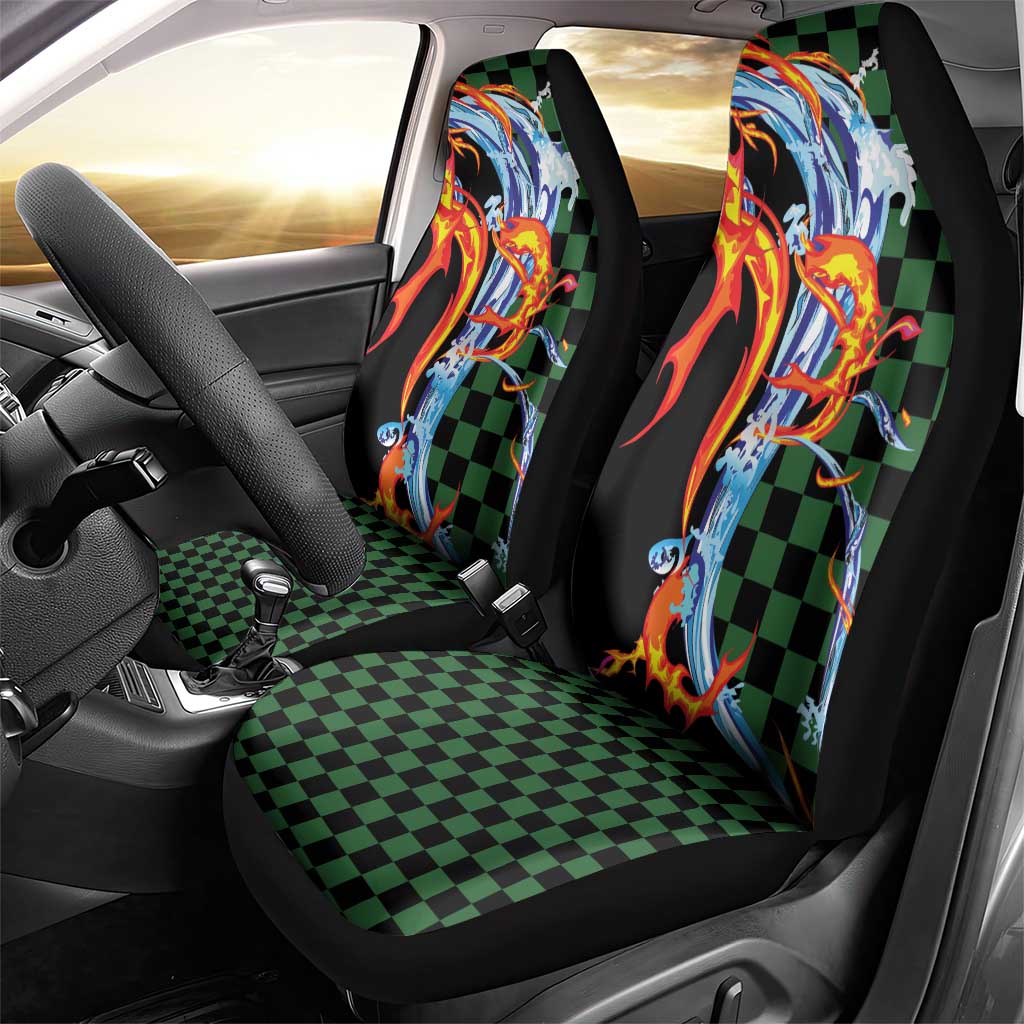 Japanese Asanoha Pattern Car Seat Cover Sun Flame Slayer Dragon Hinokami Kagura Spirit LT9