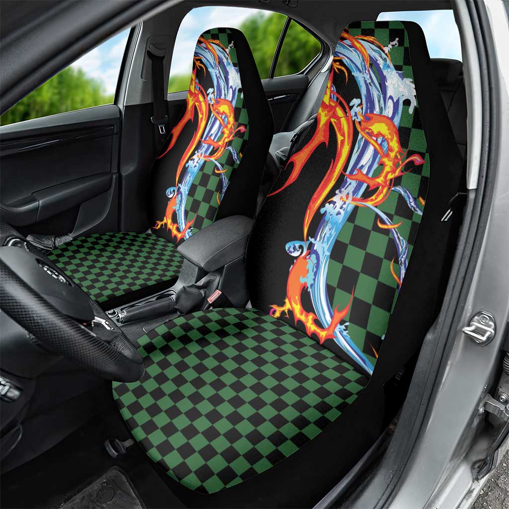 Japanese Asanoha Pattern Car Seat Cover Sun Flame Slayer Dragon Hinokami Kagura Spirit LT9