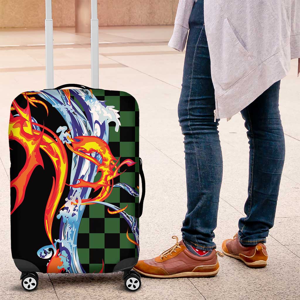 Japanese Asanoha Pattern Luggage Cover Sun Flame Slayer Dragon Hinokami Kagura Spirit LT9