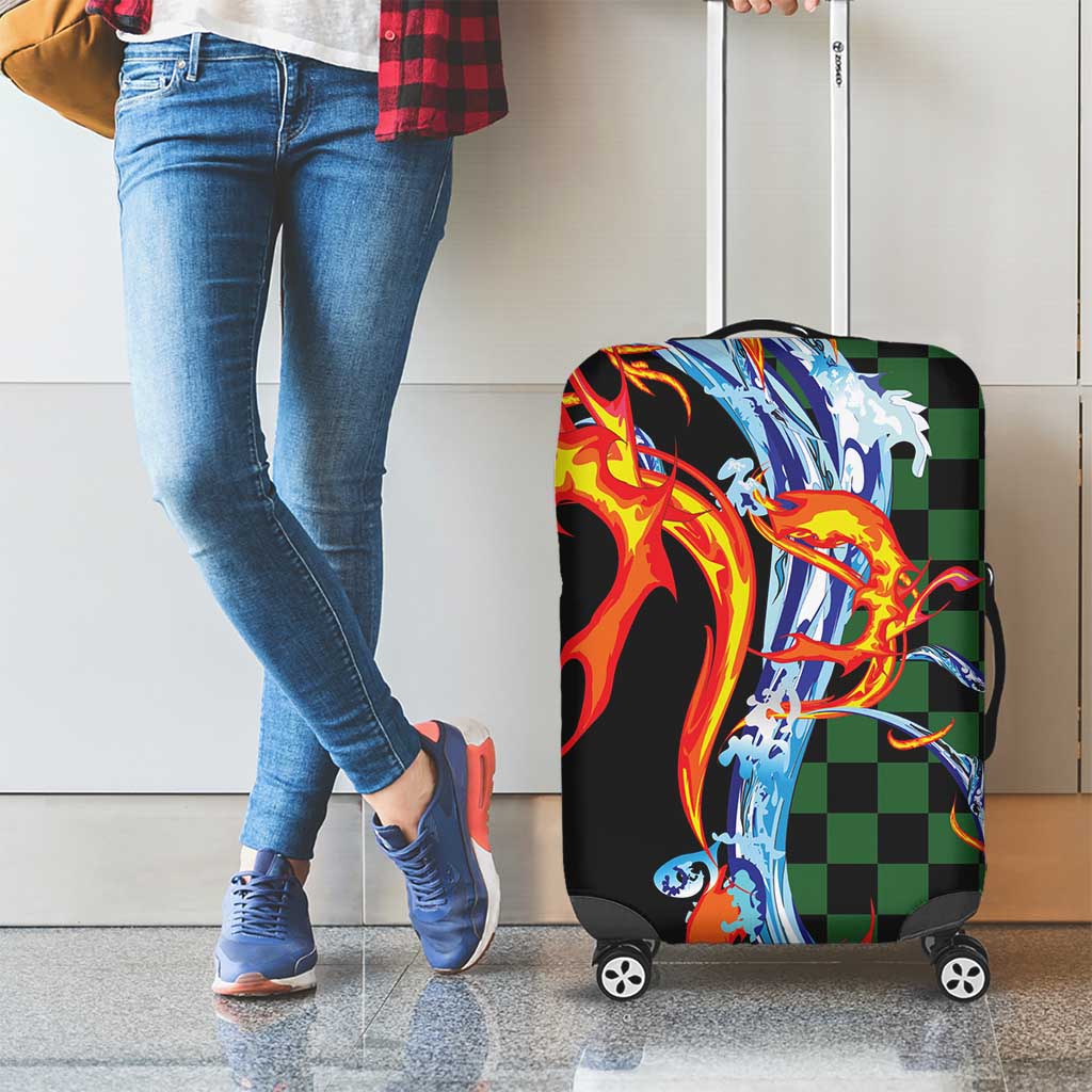 Japanese Asanoha Pattern Luggage Cover Sun Flame Slayer Dragon Hinokami Kagura Spirit LT9
