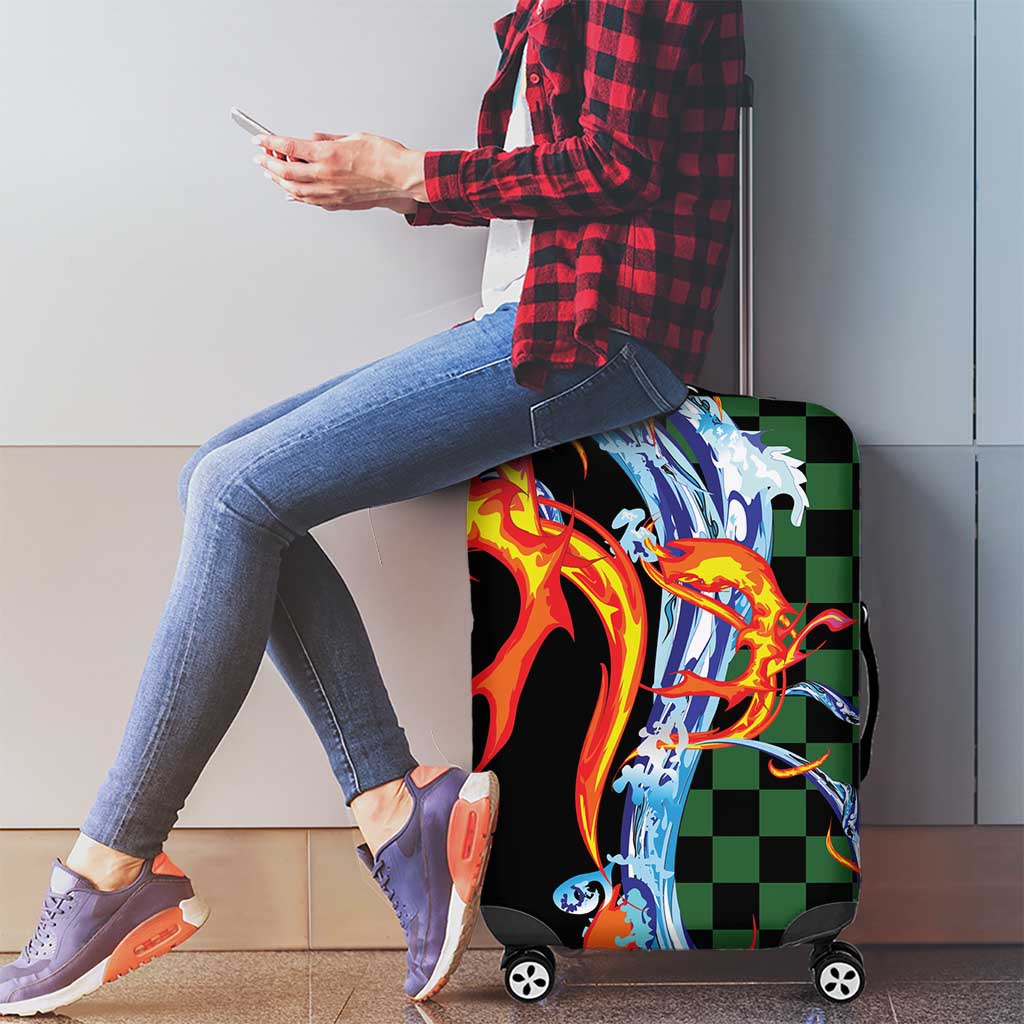Japanese Asanoha Pattern Luggage Cover Sun Flame Slayer Dragon Hinokami Kagura Spirit LT9