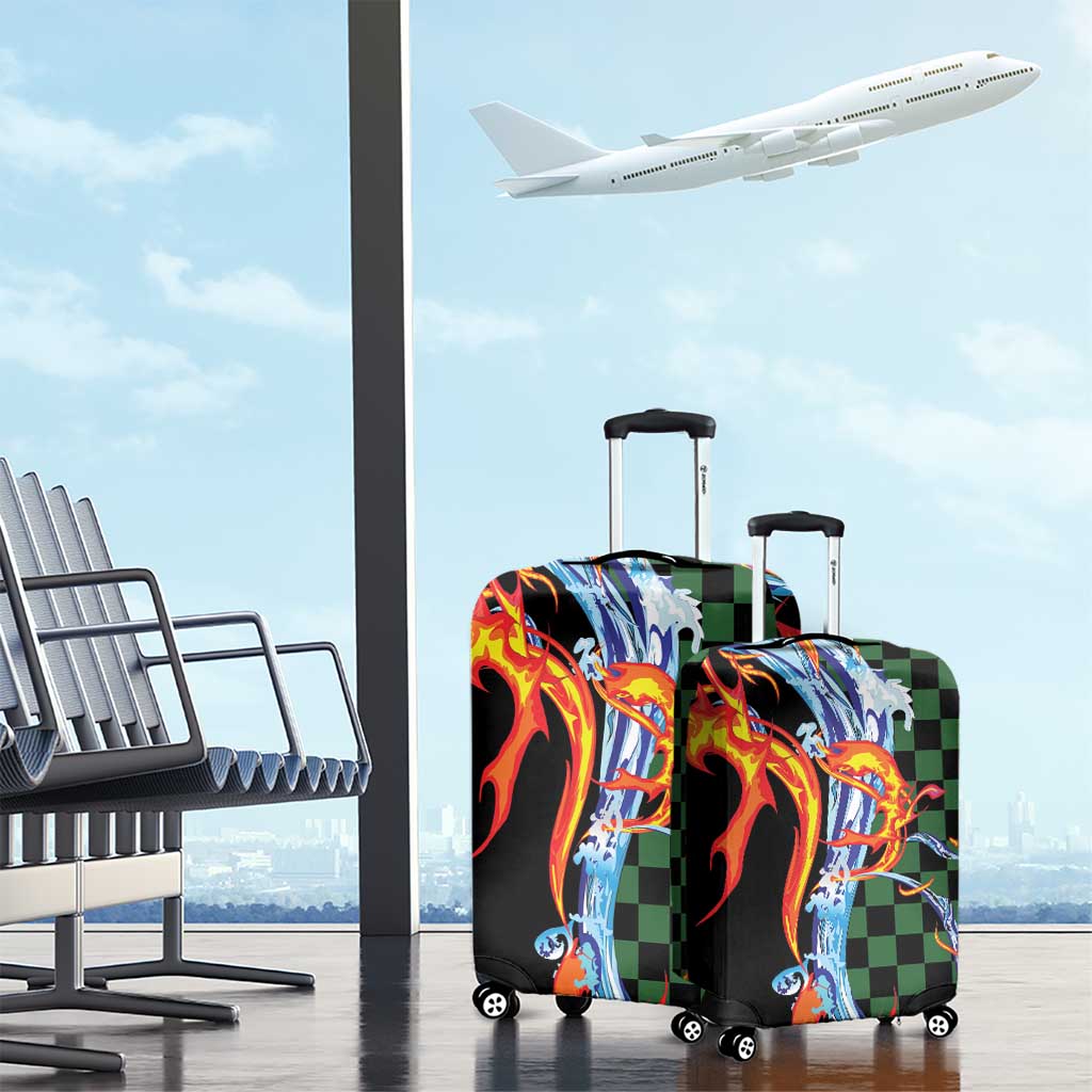 Japanese Asanoha Pattern Luggage Cover Sun Flame Slayer Dragon Hinokami Kagura Spirit LT9