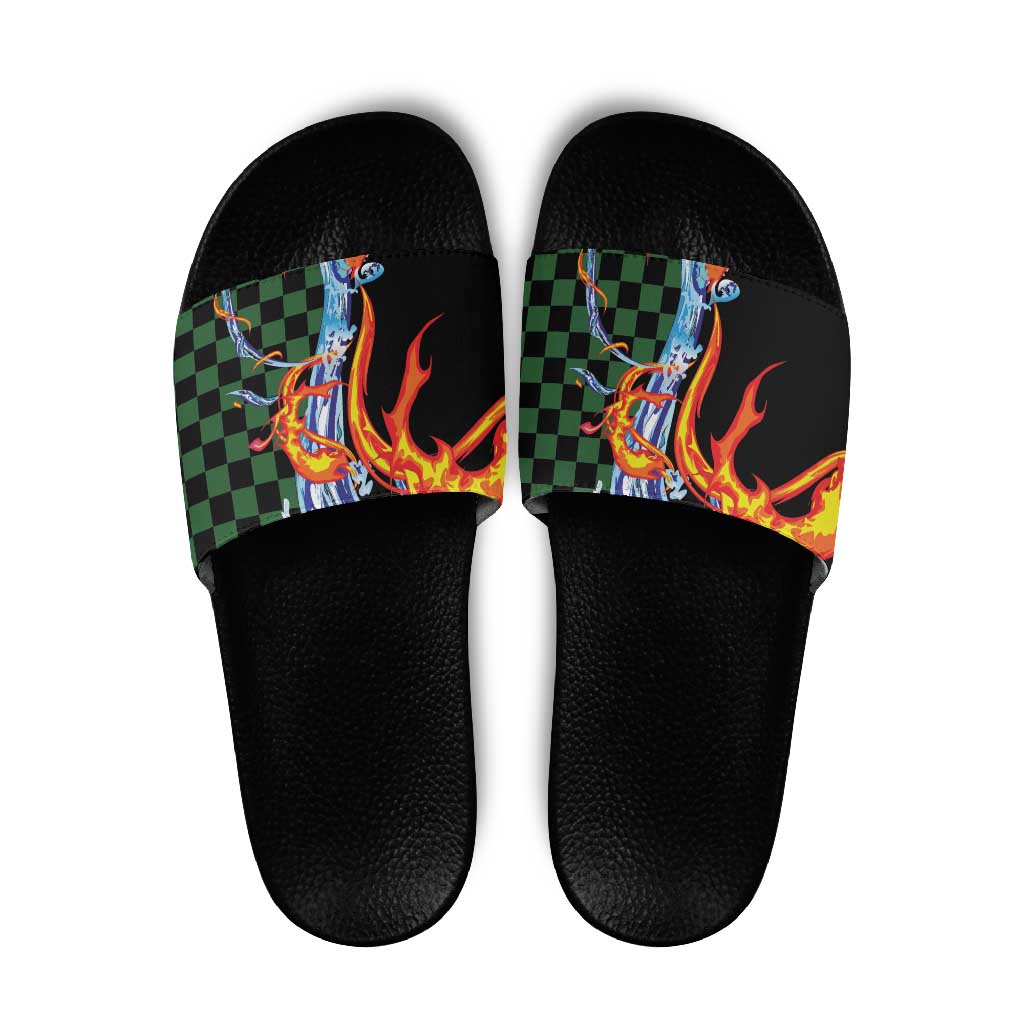 Japanese Asanoha Pattern Slide Sandals Sun Flame Slayer Dragon Hinokami Kagura Spirit LT9