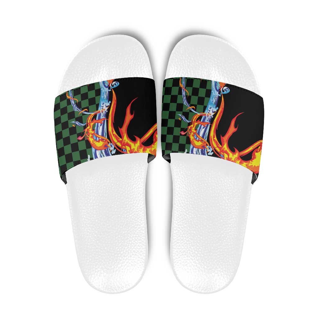 Japanese Asanoha Pattern Slide Sandals Sun Flame Slayer Dragon Hinokami Kagura Spirit LT9