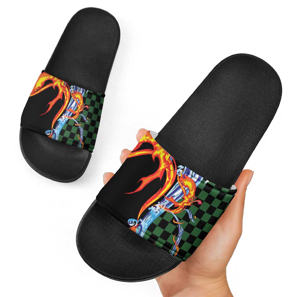 Japanese Asanoha Pattern Slide Sandals Sun Flame Slayer Dragon Hinokami Kagura Spirit LT9