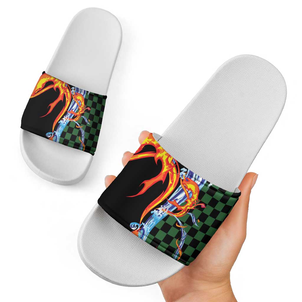 Japanese Asanoha Pattern Slide Sandals Sun Flame Slayer Dragon Hinokami Kagura Spirit LT9