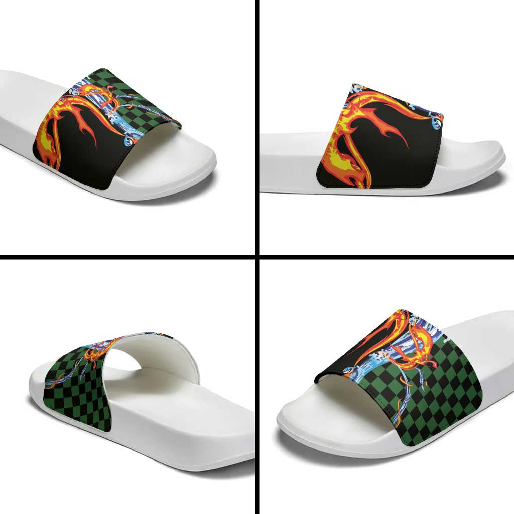 Japanese Asanoha Pattern Slide Sandals Sun Flame Slayer Dragon Hinokami Kagura Spirit LT9