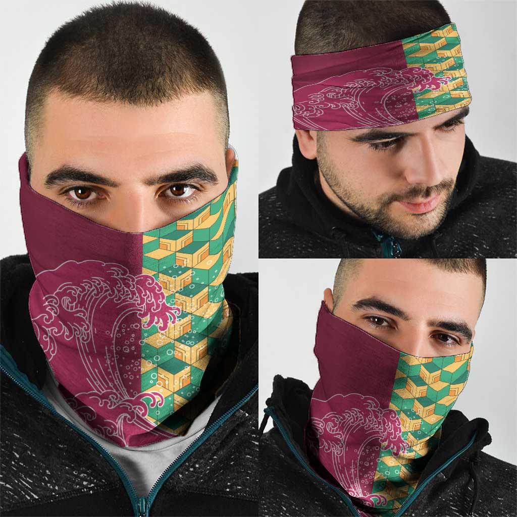 Japanese Bishamon-Kikkou Pattern Neck Gaiter Water Pillar Silent River Flow LT9