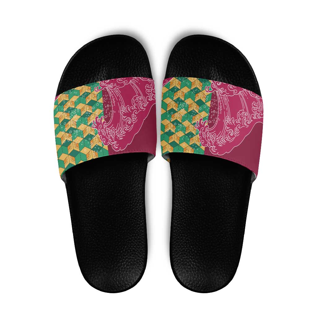 Japanese Bishamon-Kikkou Pattern Slide Sandals Water Pillar Silent River Flow LT9