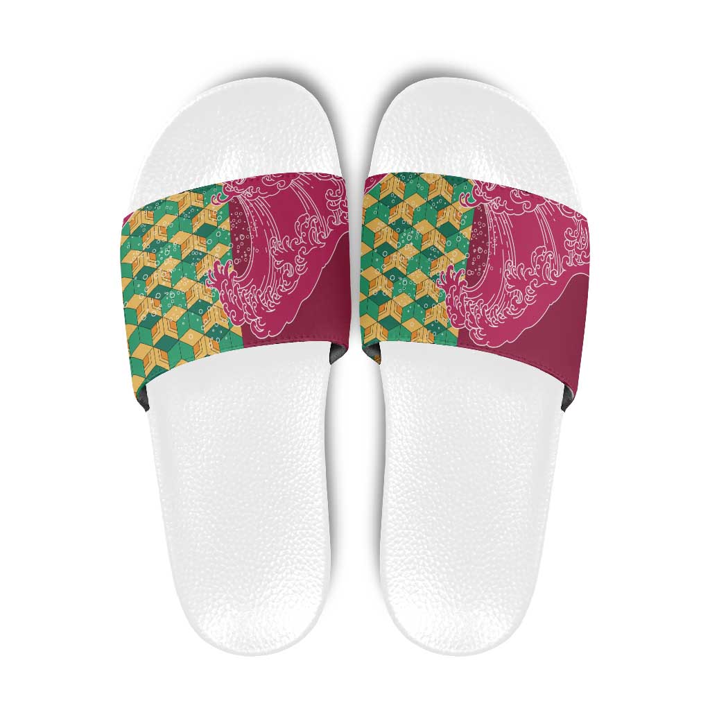 Japanese Bishamon-Kikkou Pattern Slide Sandals Water Pillar Silent River Flow LT9