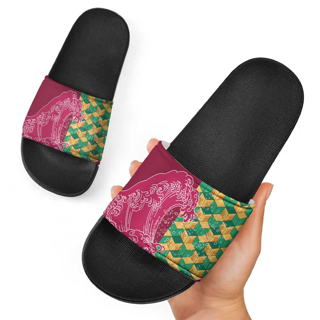 Japanese Bishamon-Kikkou Pattern Slide Sandals Water Pillar Silent River Flow LT9