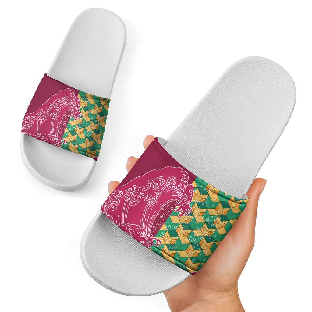 Japanese Bishamon-Kikkou Pattern Slide Sandals Water Pillar Silent River Flow LT9