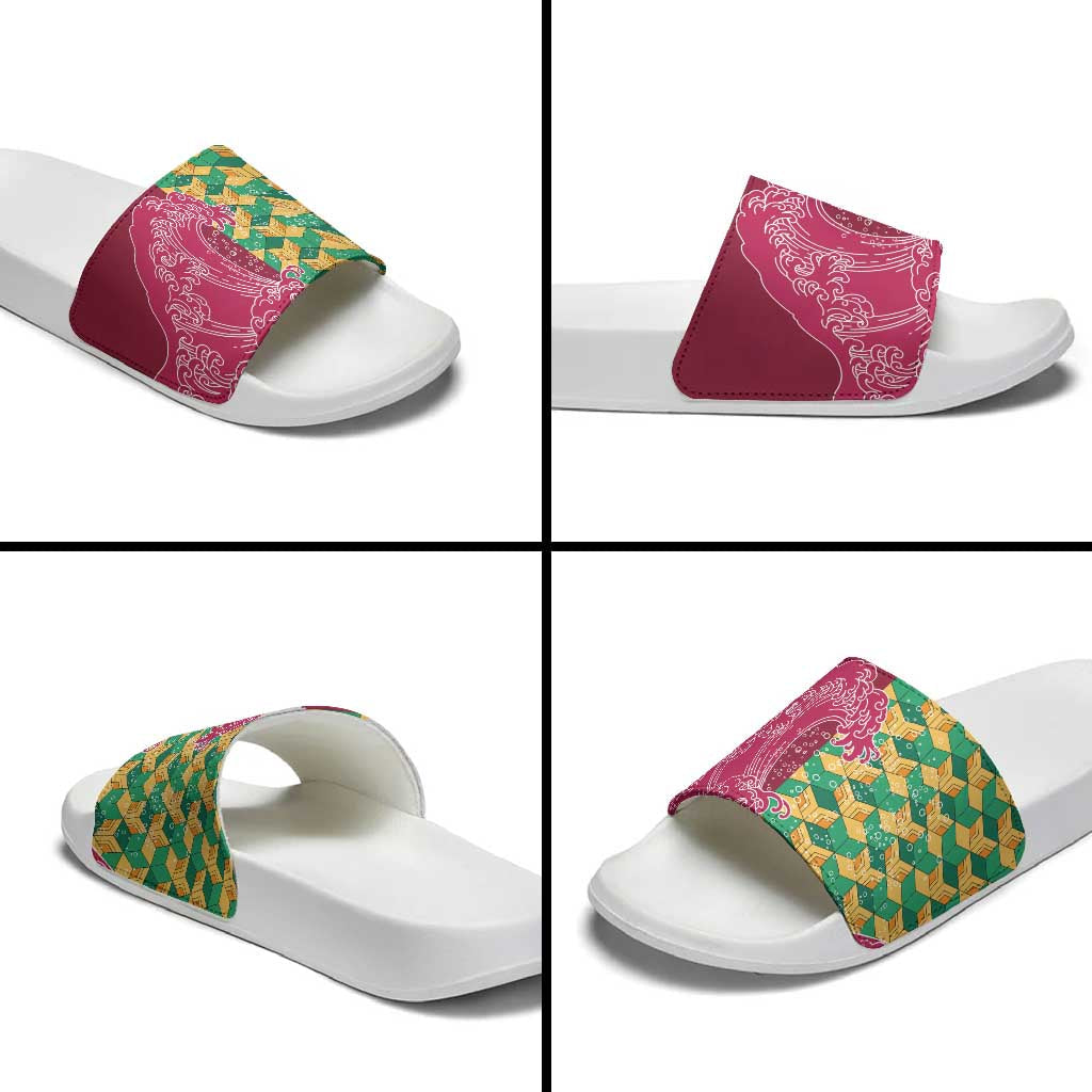 Japanese Bishamon-Kikkou Pattern Slide Sandals Water Pillar Silent River Flow LT9