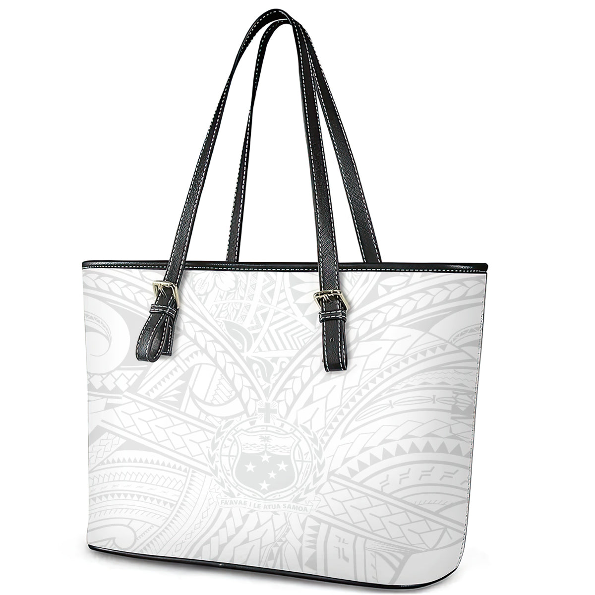 Samoa Lotu Tamaiti Leather Tote Bag Polynesian White Sunday Simple LT9