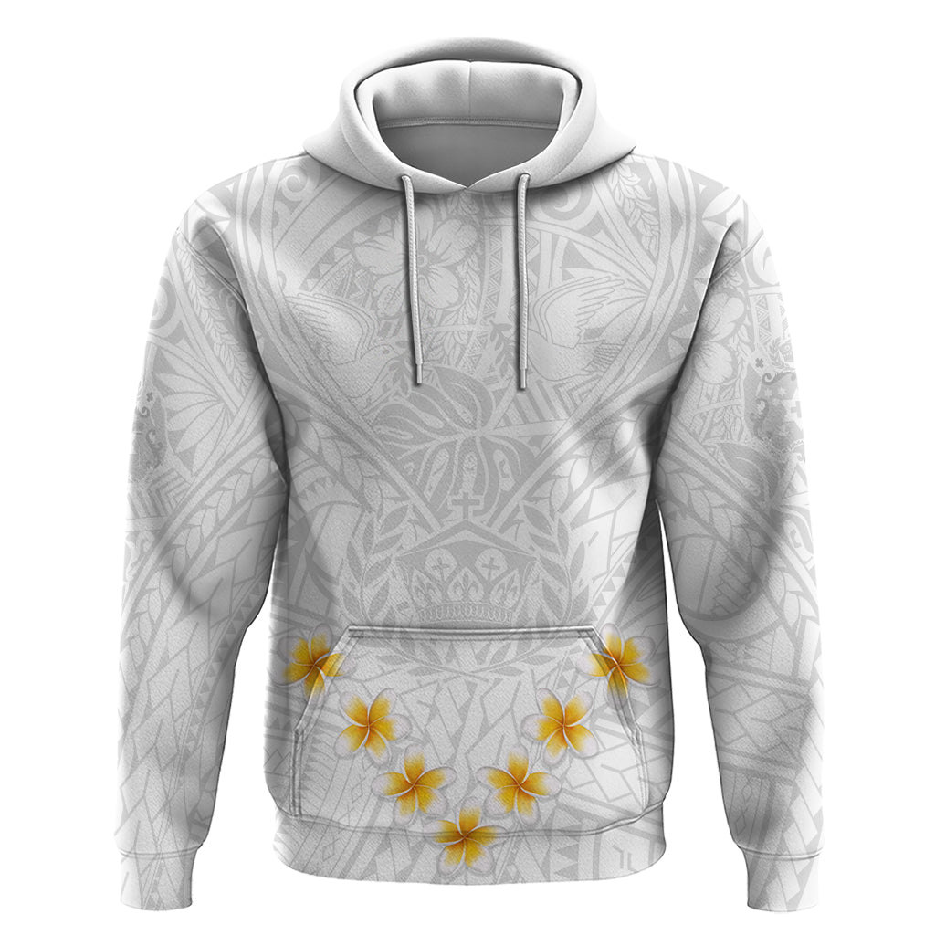 Tonga White Sunday Hoodie Polynesian Plumeria Tribal Simple LT9