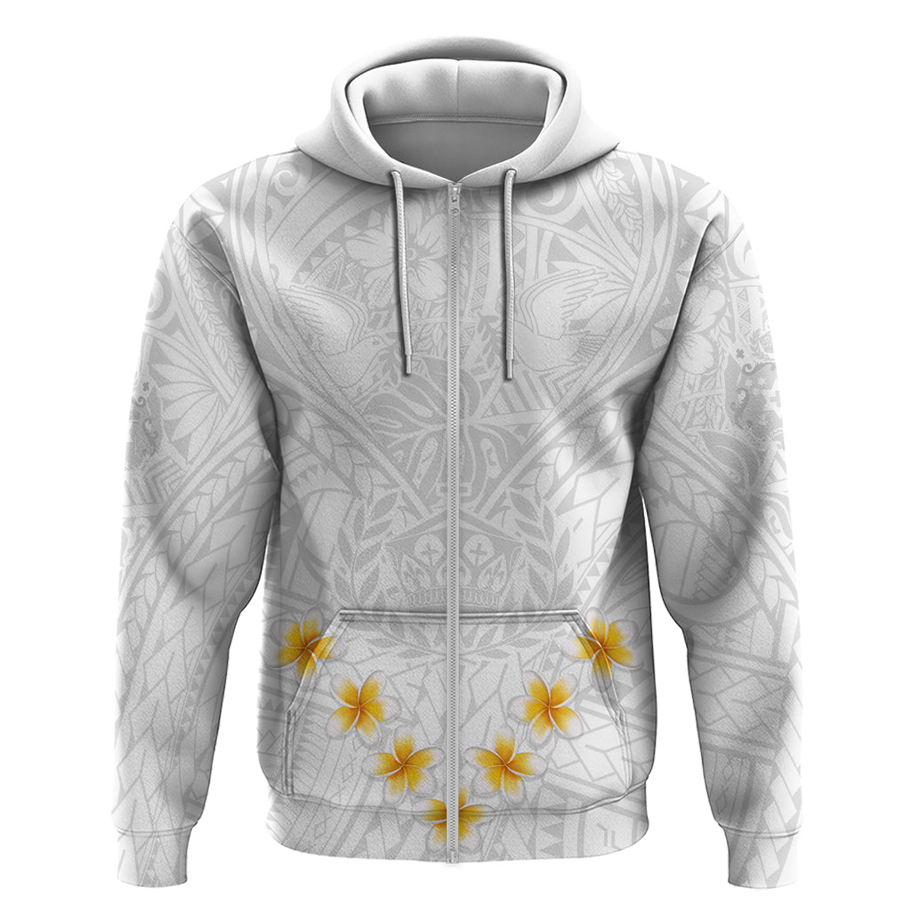 Tonga White Sunday Hoodie Polynesian Plumeria Tribal Simple LT9