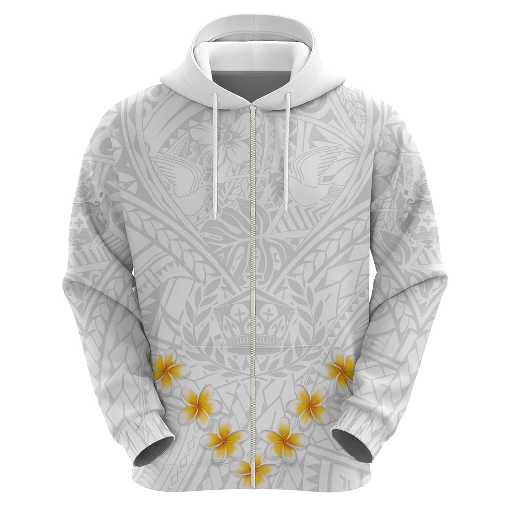 Tonga White Sunday Hoodie Polynesian Plumeria Tribal Simple LT9