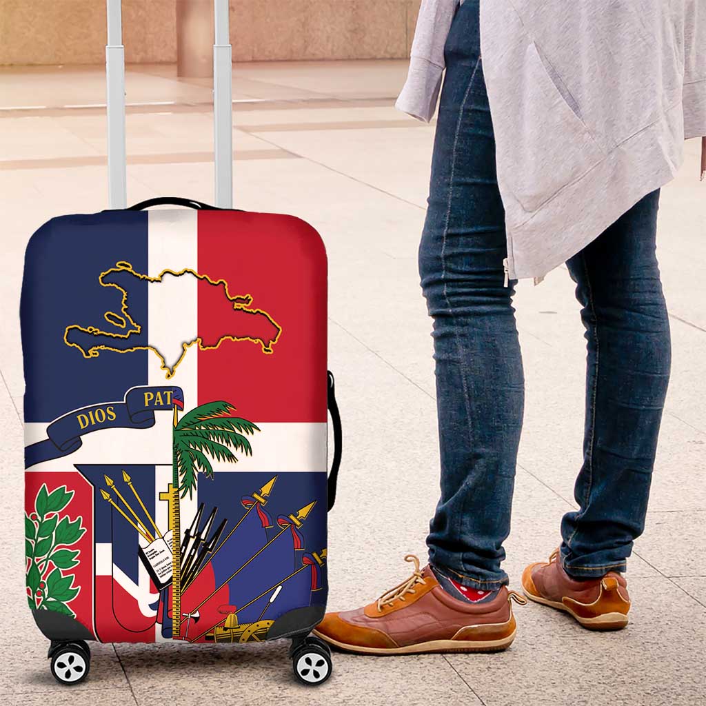 Hispaniola Map Luggage Cover Dominican Republic Haiti Flag Together LT9