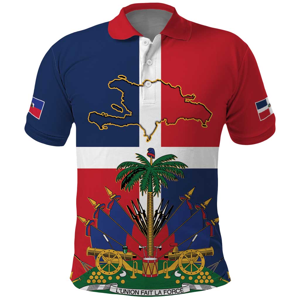 Hispaniola Map Polo Shirt Dominican Republic Haiti Flag Together LT9