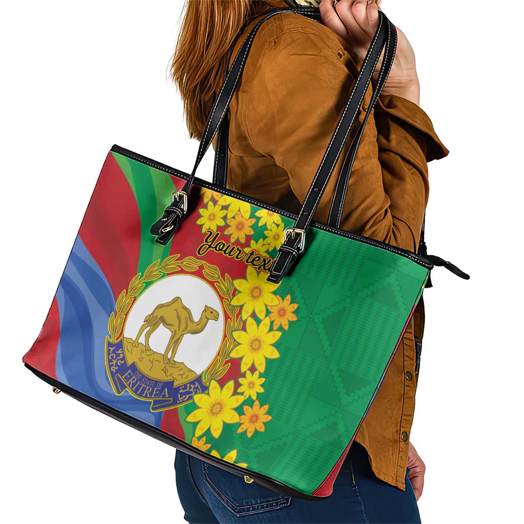 Eritrea New Year Personalized Leather Tote Bag Enkutatash Adey Abeba Flower Art LT9