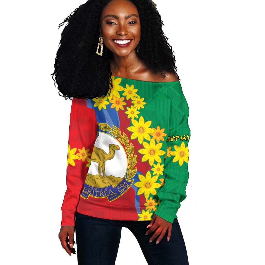 Afro Eritrea New Year Personalized Off Shoulder Sweater Enkutatash Adey Abeba Flower Art LT9