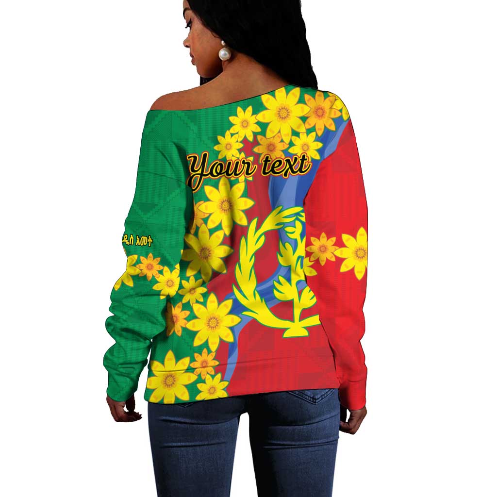 Afro Eritrea New Year Personalized Off Shoulder Sweater Enkutatash Adey Abeba Flower Art LT9