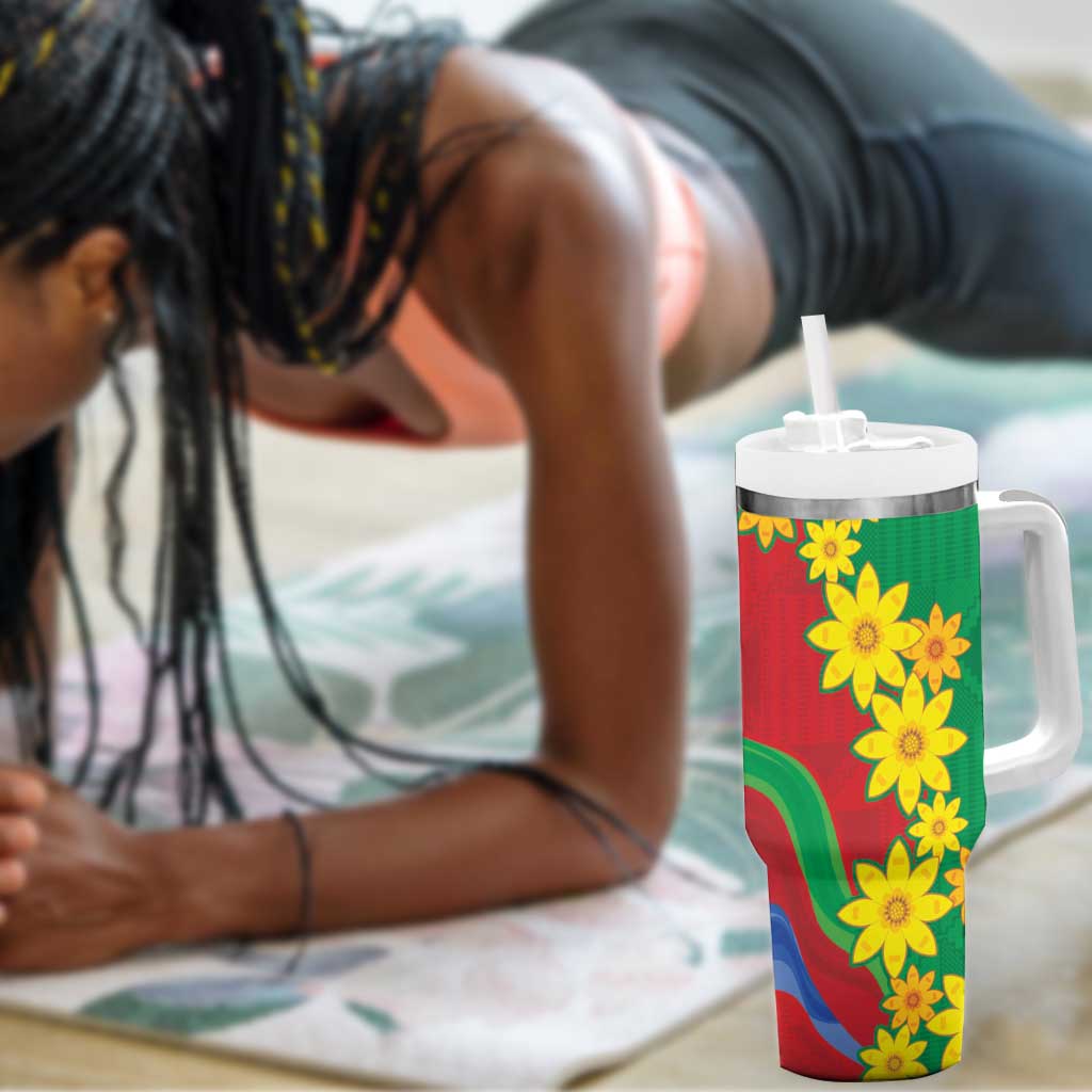 Afro Eritrea New Year Personalized Tumbler With Handle Enkutatash Adey Abeba Flower Art LT9