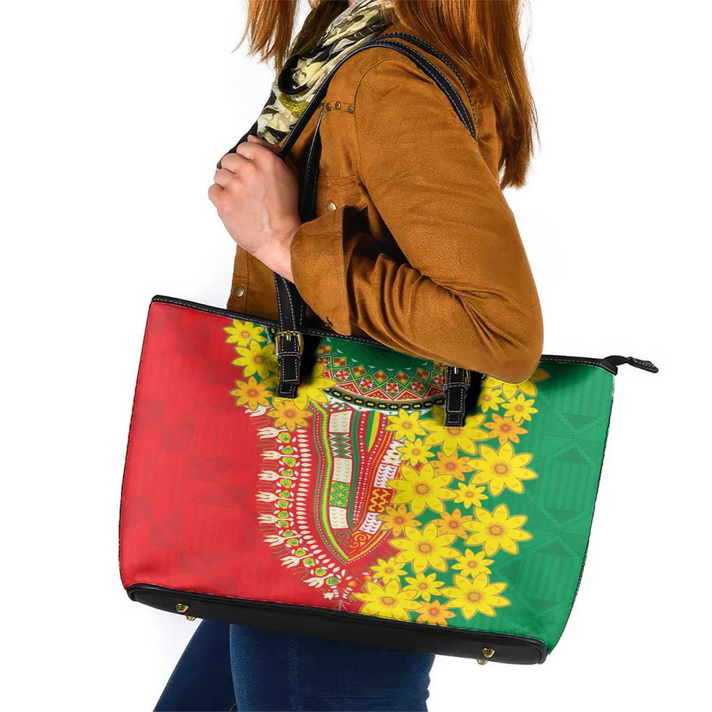 Ethiopian New Year Leather Tote Bag Enkutatash Adey Abeba Flower Art LT9