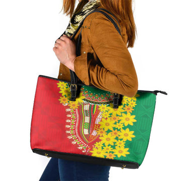 Ethiopian New Year Leather Tote Bag Enkutatash Adey Abeba Flower Art LT9
