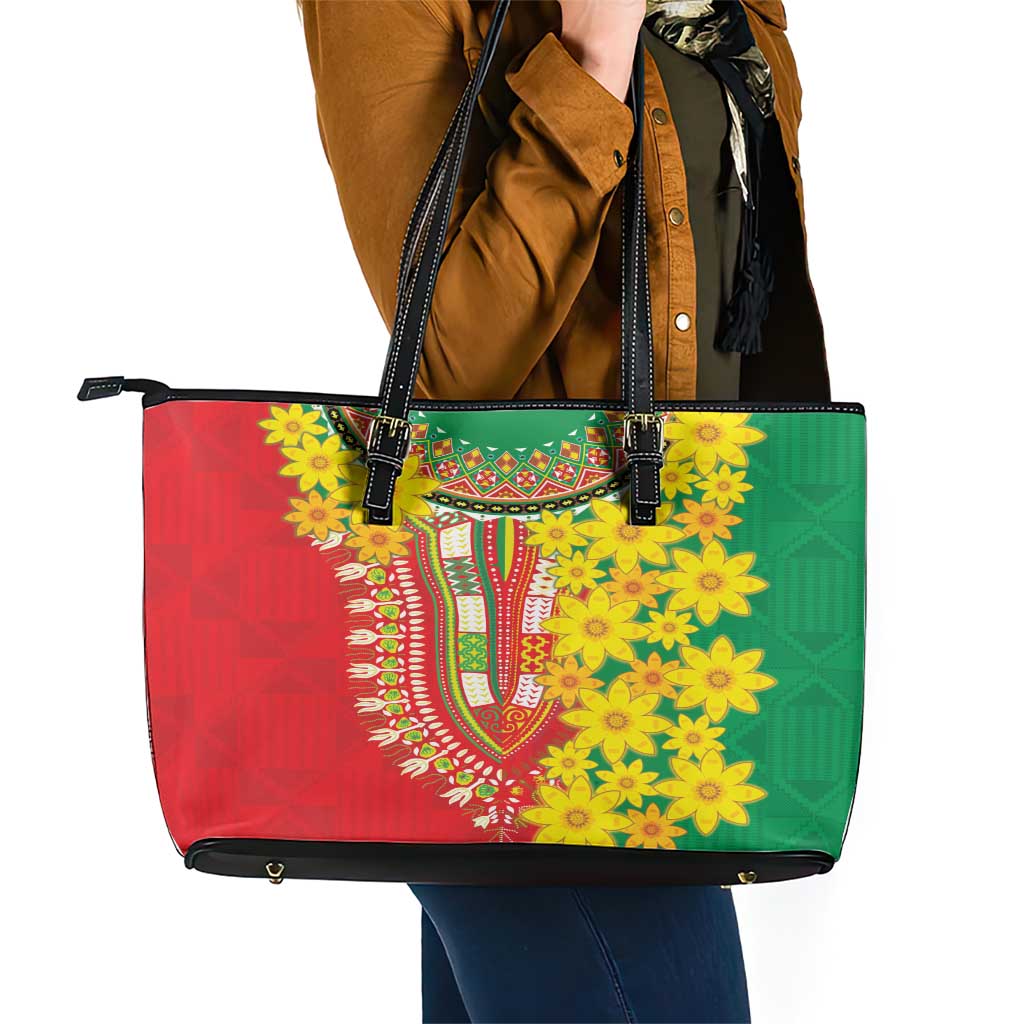 Ethiopian New Year Leather Tote Bag Enkutatash Adey Abeba Flower Art LT9