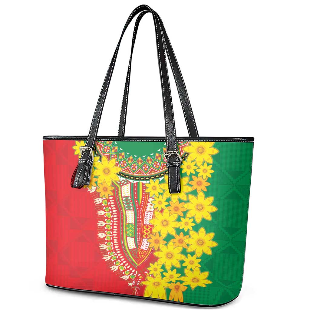 Ethiopian New Year Leather Tote Bag Enkutatash Adey Abeba Flower Art LT9