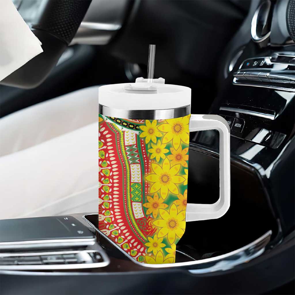 Afro Ethiopian New Year Tumbler With Handle Enkutatash Adey Abeba Flower Art LT9