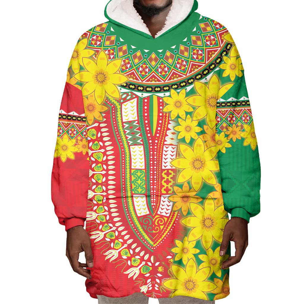 Afro Ethiopian New Year Wearable Blanket Hoodie Enkutatash Adey Abeba Flower Art LT9