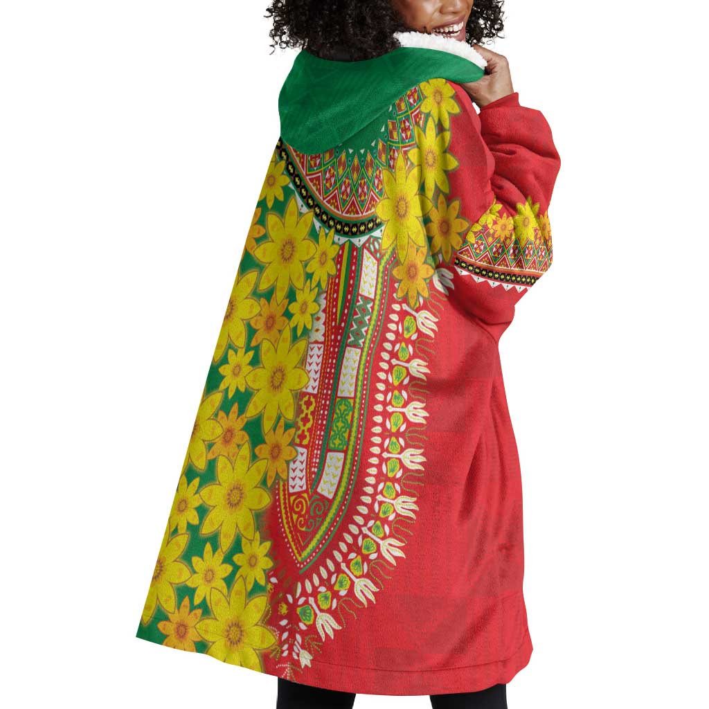 Afro Ethiopian New Year Wearable Blanket Hoodie Enkutatash Adey Abeba Flower Art LT9