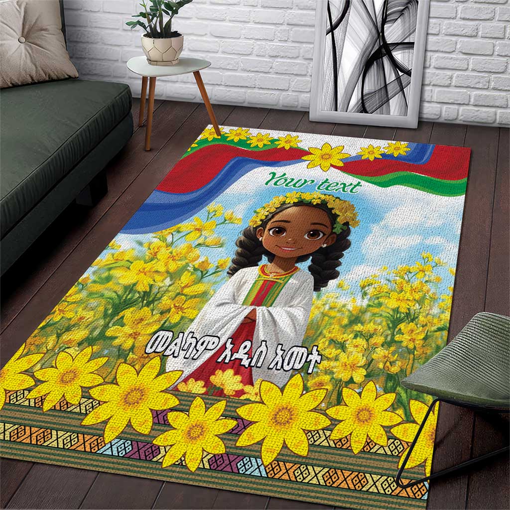 Happy Enkutatash Eritrea Personalized Area Rug Beautiful Afro Girl Adey Abeba Flower LT9