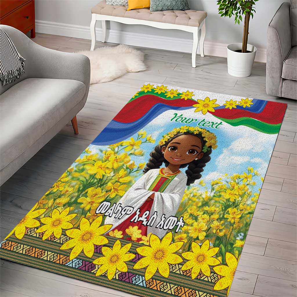 Happy Enkutatash Eritrea Personalized Area Rug Beautiful Afro Girl Adey Abeba Flower LT9