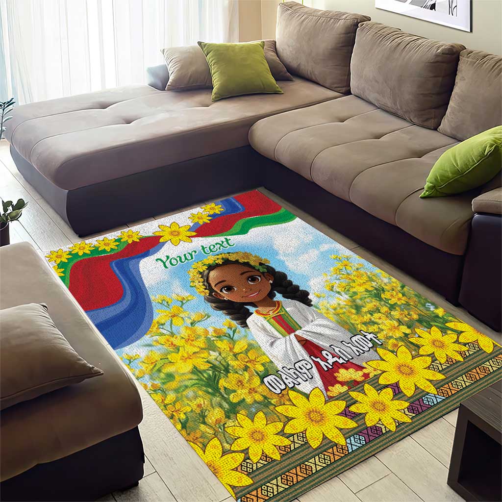 Happy Enkutatash Eritrea Personalized Area Rug Beautiful Afro Girl Adey Abeba Flower LT9