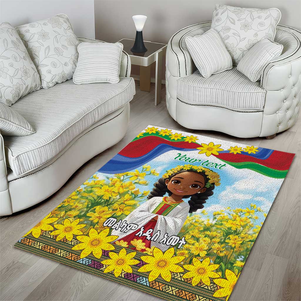 Happy Enkutatash Eritrea Personalized Area Rug Beautiful Afro Girl Adey Abeba Flower LT9