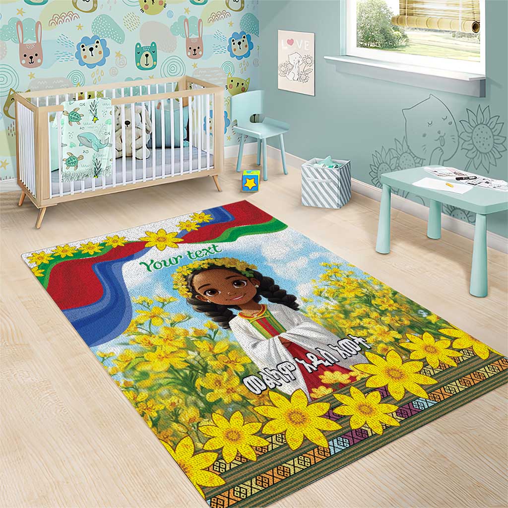 Happy Enkutatash Eritrea Personalized Area Rug Beautiful Afro Girl Adey Abeba Flower LT9