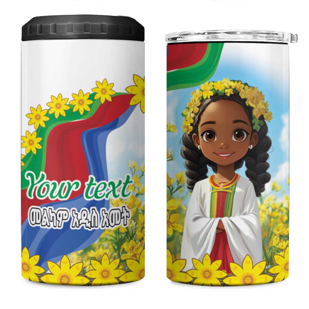 Happy Enkutatash Eritrea Personalized 4 in 1 Can Cooler Tumbler Beautiful Afro Girl Adey Abeba Flower LT9