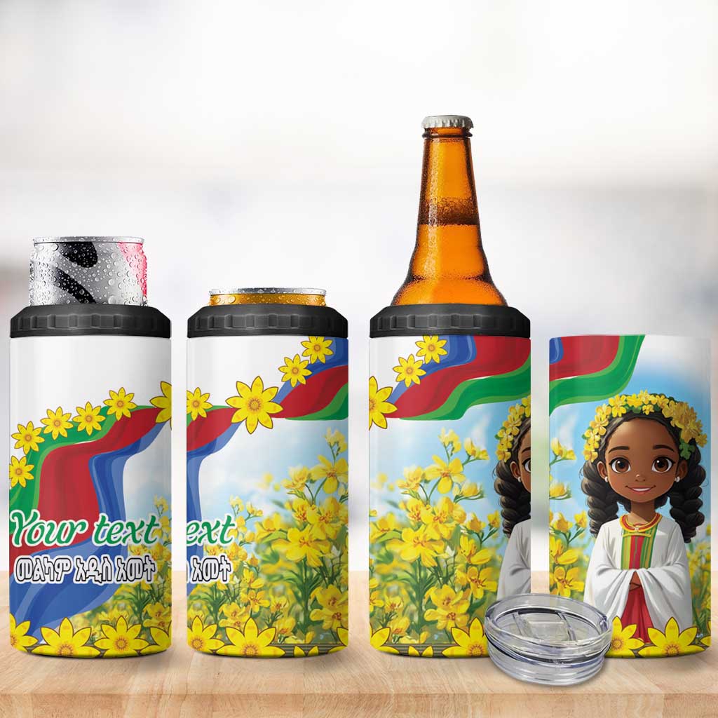 Happy Enkutatash Eritrea Personalized 4 in 1 Can Cooler Tumbler Beautiful Afro Girl Adey Abeba Flower LT9