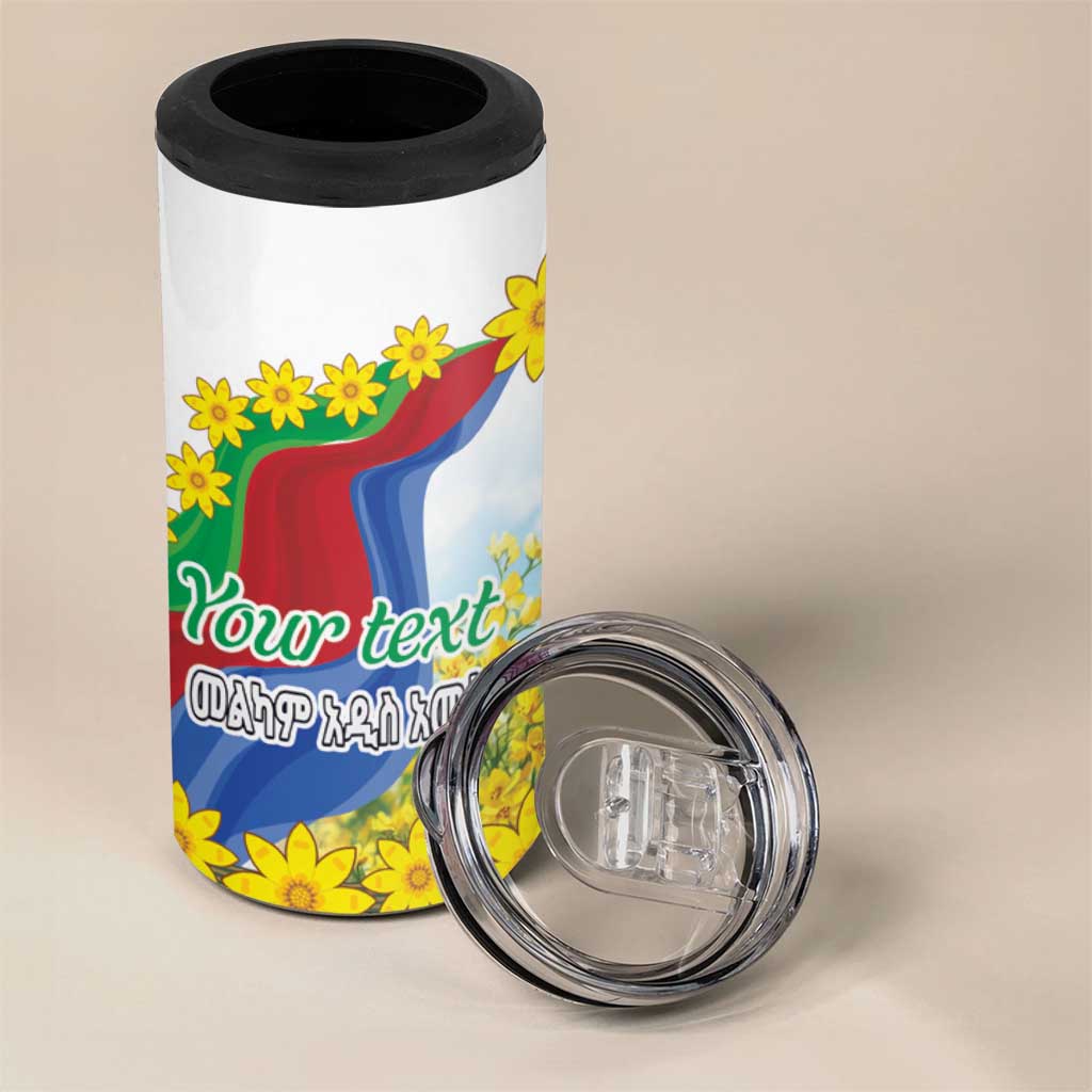 Happy Enkutatash Eritrea Personalized 4 in 1 Can Cooler Tumbler Beautiful Afro Girl Adey Abeba Flower LT9
