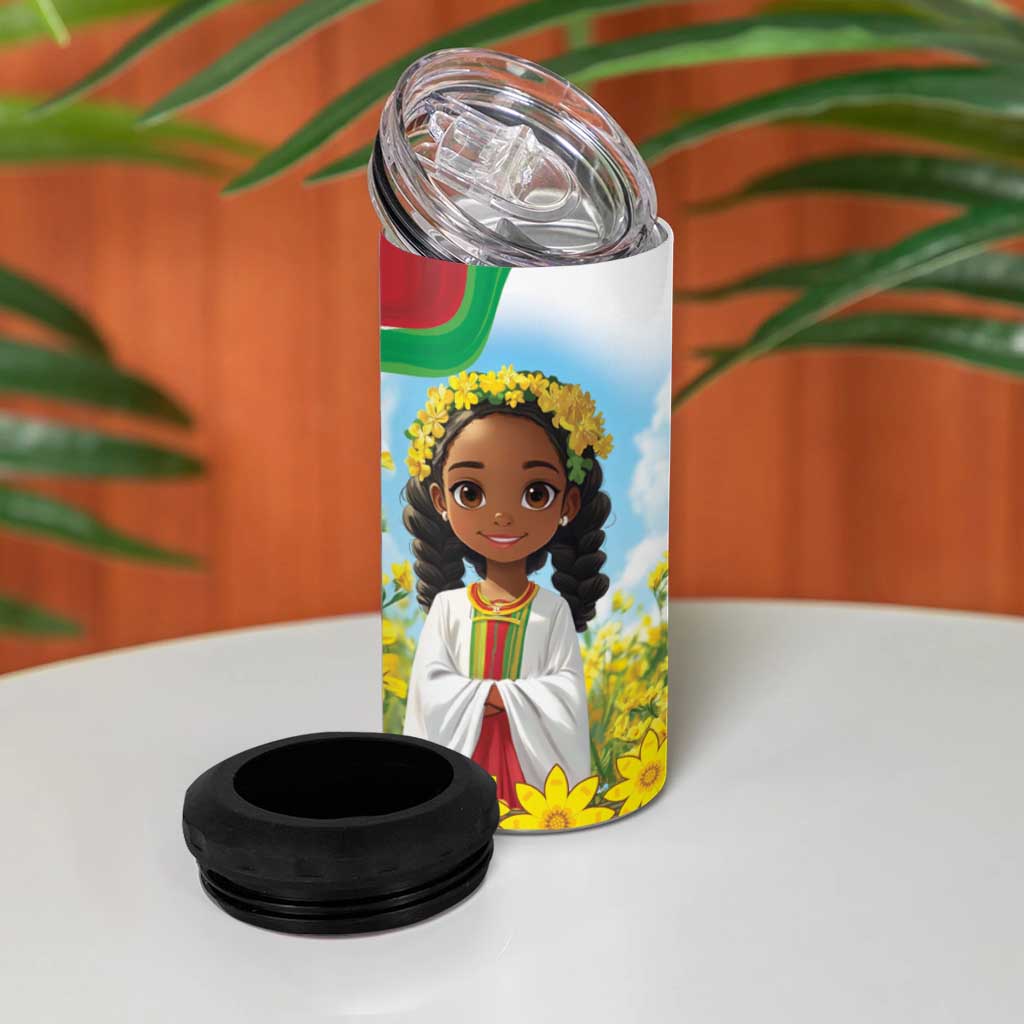 Happy Enkutatash Eritrea Personalized 4 in 1 Can Cooler Tumbler Beautiful Afro Girl Adey Abeba Flower LT9