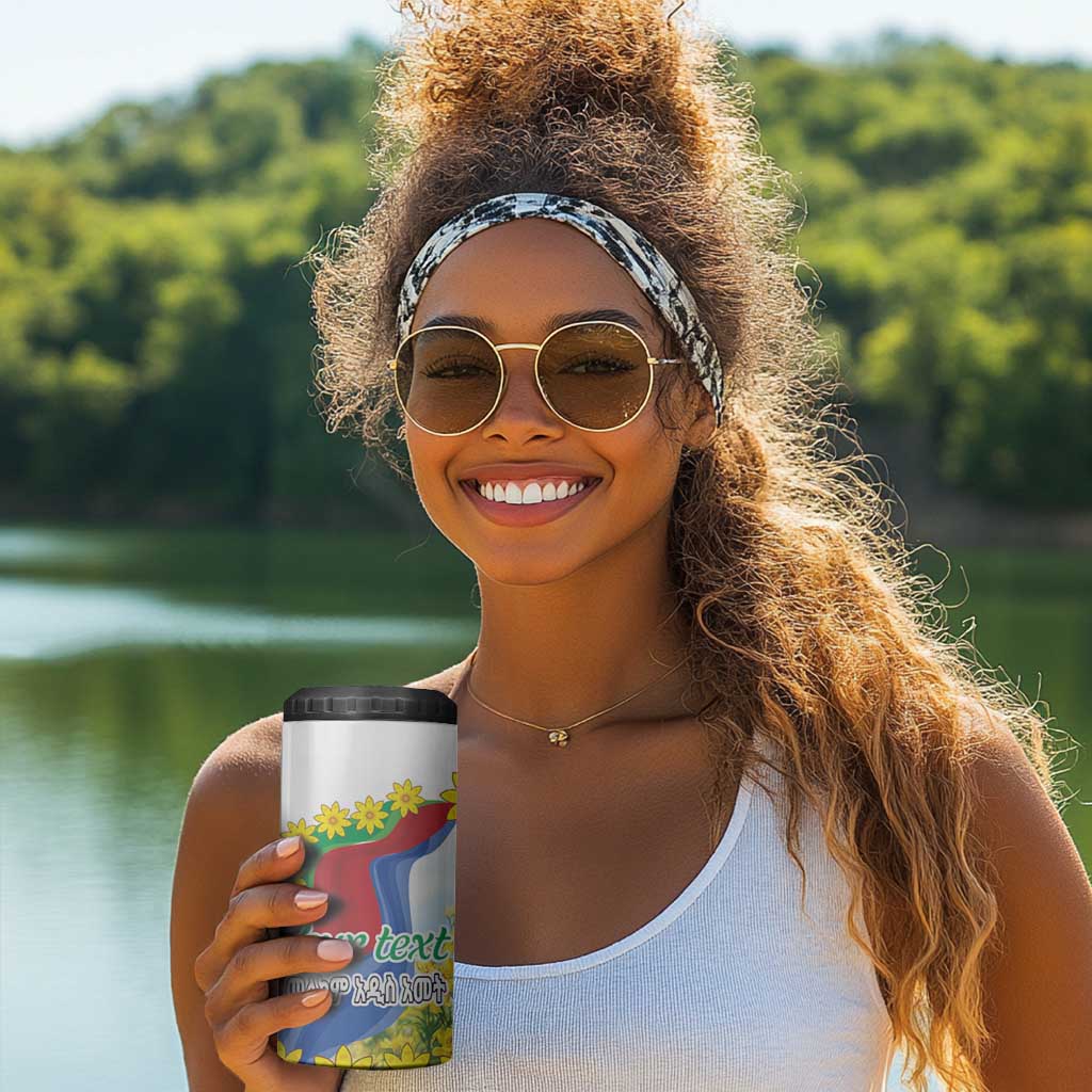 Happy Enkutatash Eritrea Personalized 4 in 1 Can Cooler Tumbler Beautiful Afro Girl Adey Abeba Flower LT9