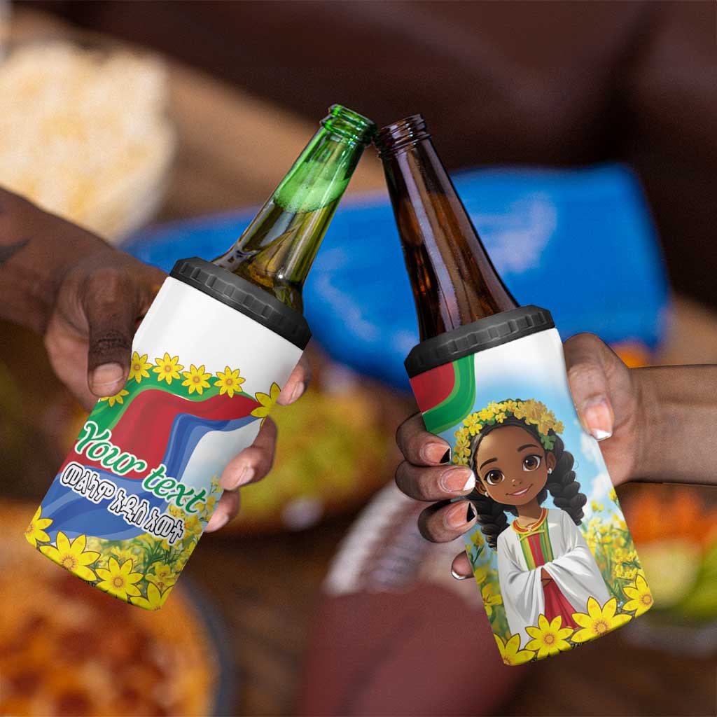 Happy Enkutatash Eritrea Personalized 4 in 1 Can Cooler Tumbler Beautiful Afro Girl Adey Abeba Flower LT9
