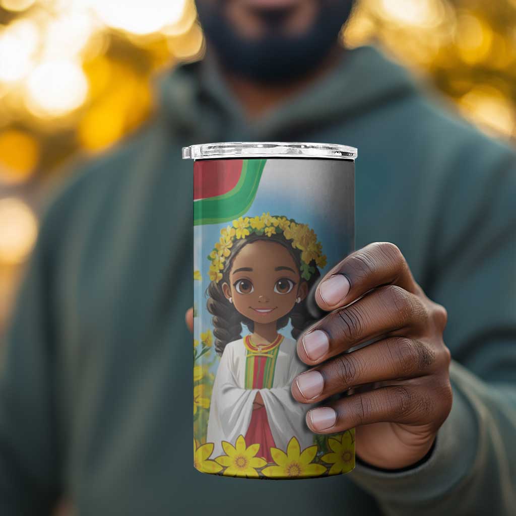 Happy Enkutatash Eritrea Personalized 4 in 1 Can Cooler Tumbler Beautiful Afro Girl Adey Abeba Flower LT9