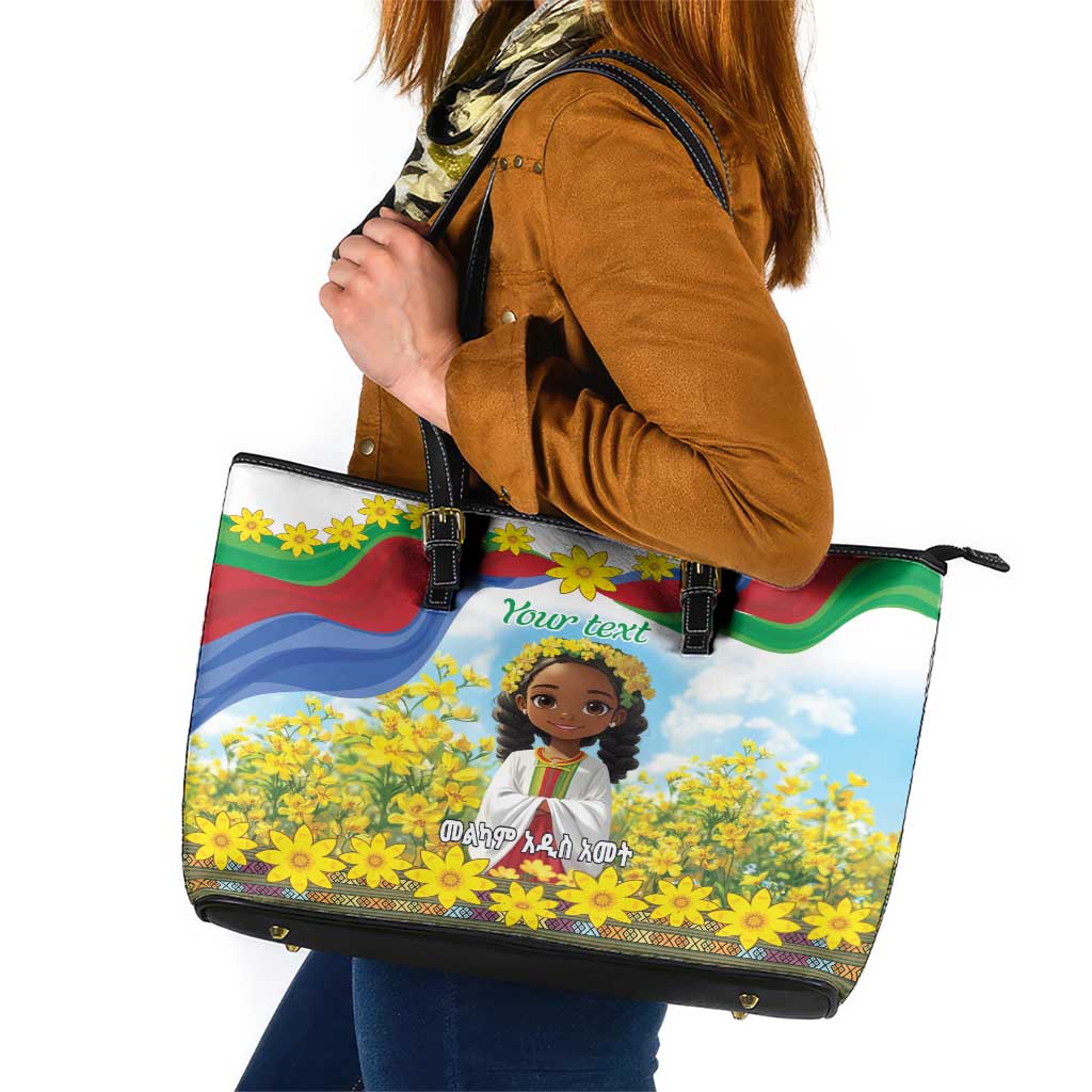 Happy Enkutatash Eritrea Personalized Leather Tote Bag Beautiful Girl Adey Abeba Flower LT9
