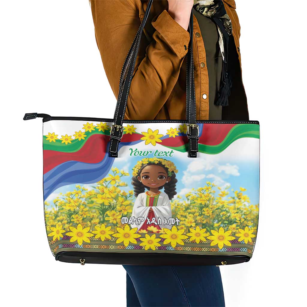 Happy Enkutatash Eritrea Personalized Leather Tote Bag Beautiful Girl Adey Abeba Flower LT9